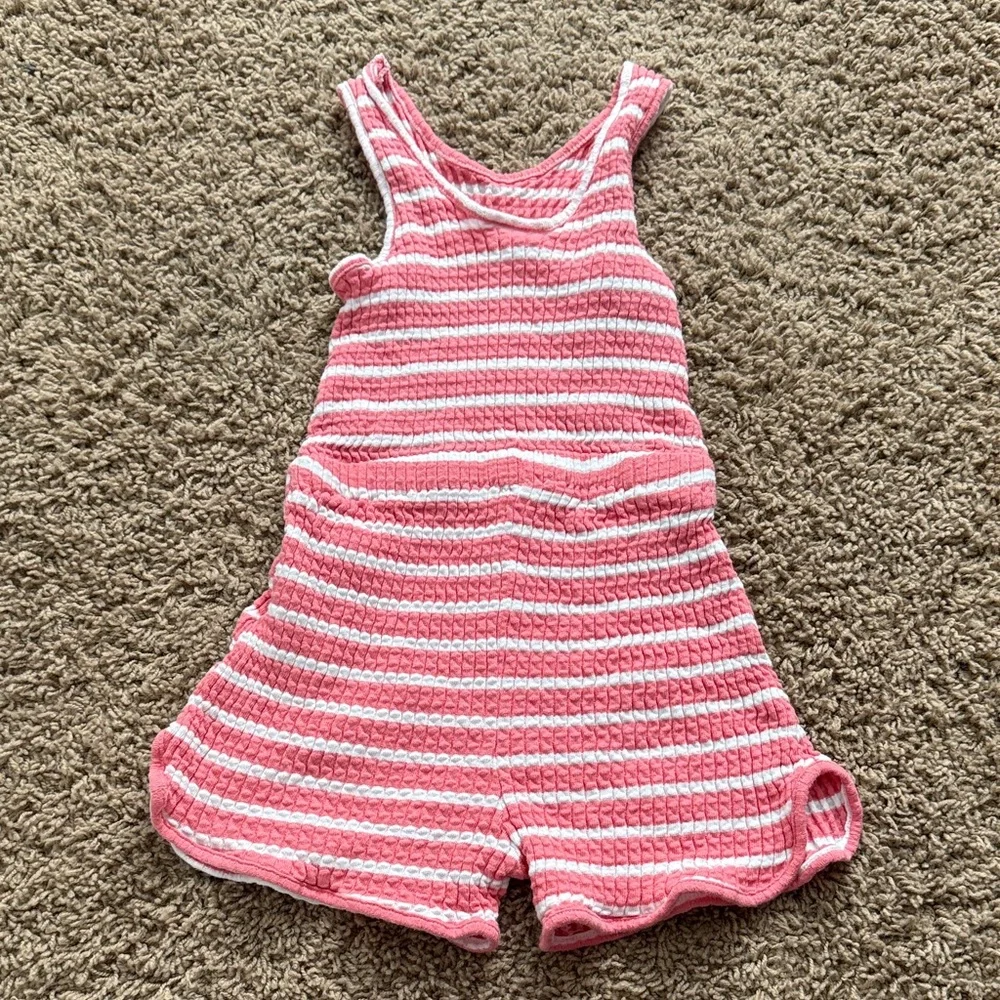 Pink and White Striped Knit Romper - Picture 3 of 3